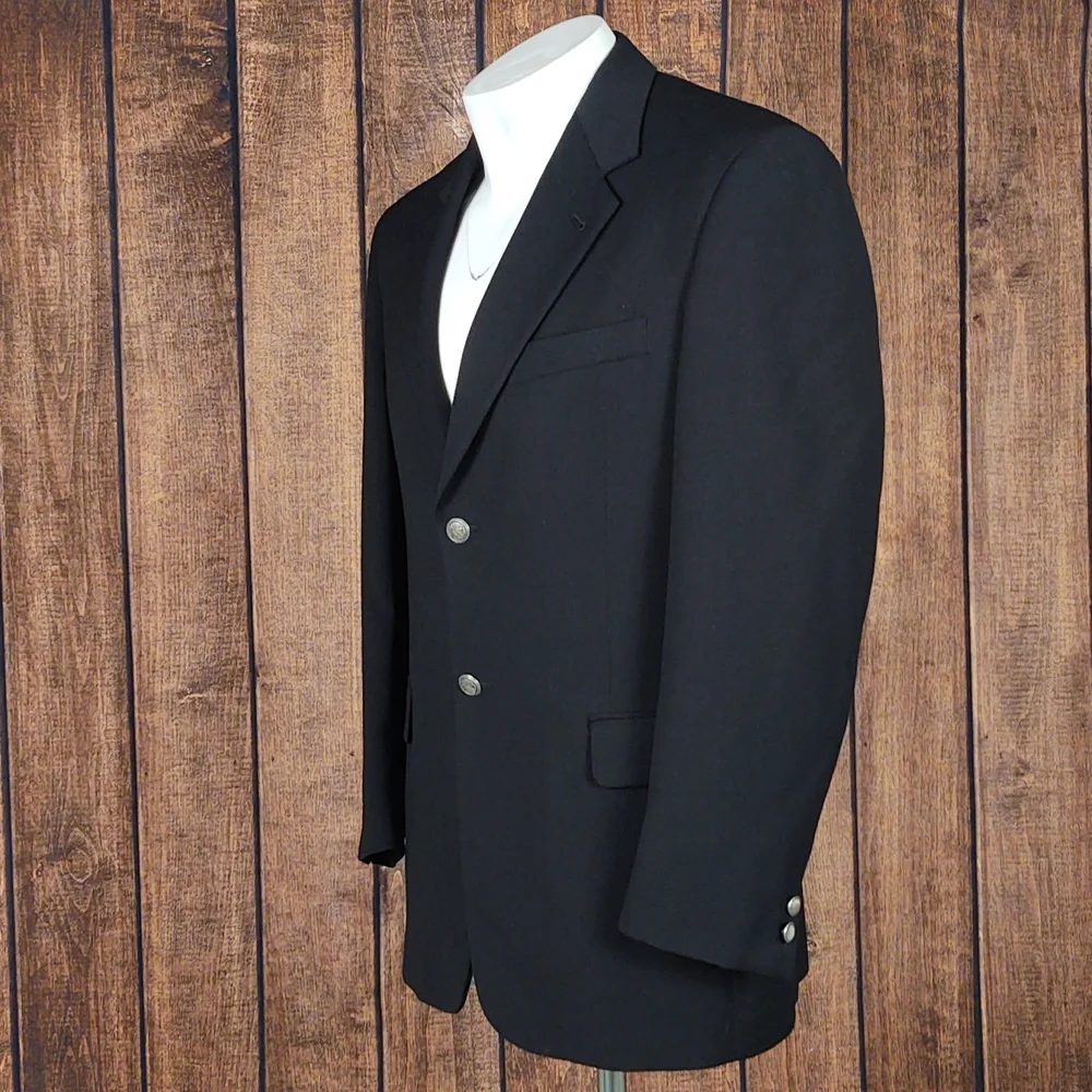 Vtg 2 Button Wool Black Modern Fit Men's Blazer Like New